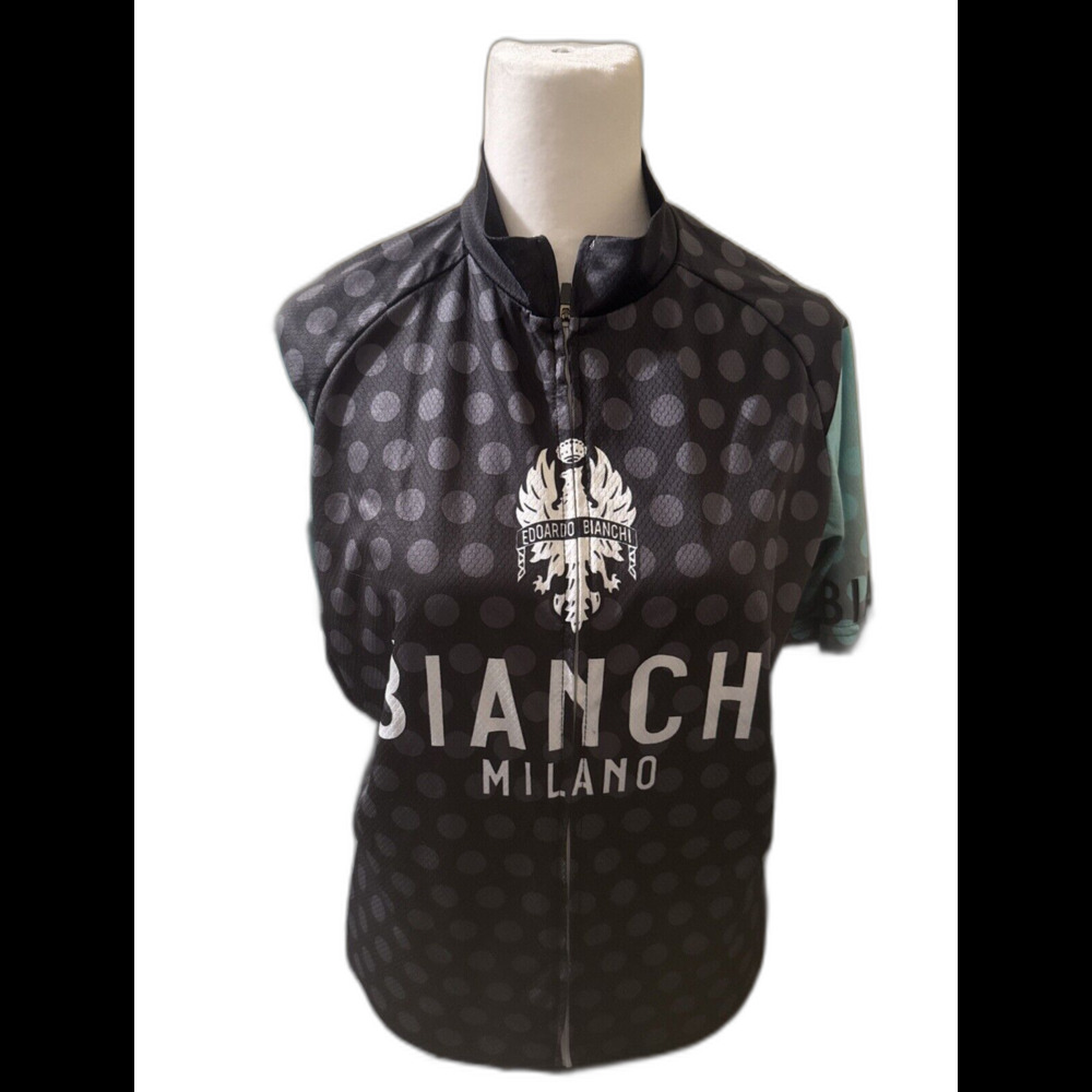 BIANCHI Milano Black & teal cycle wear activewear jersey Size Large 90's clothes
